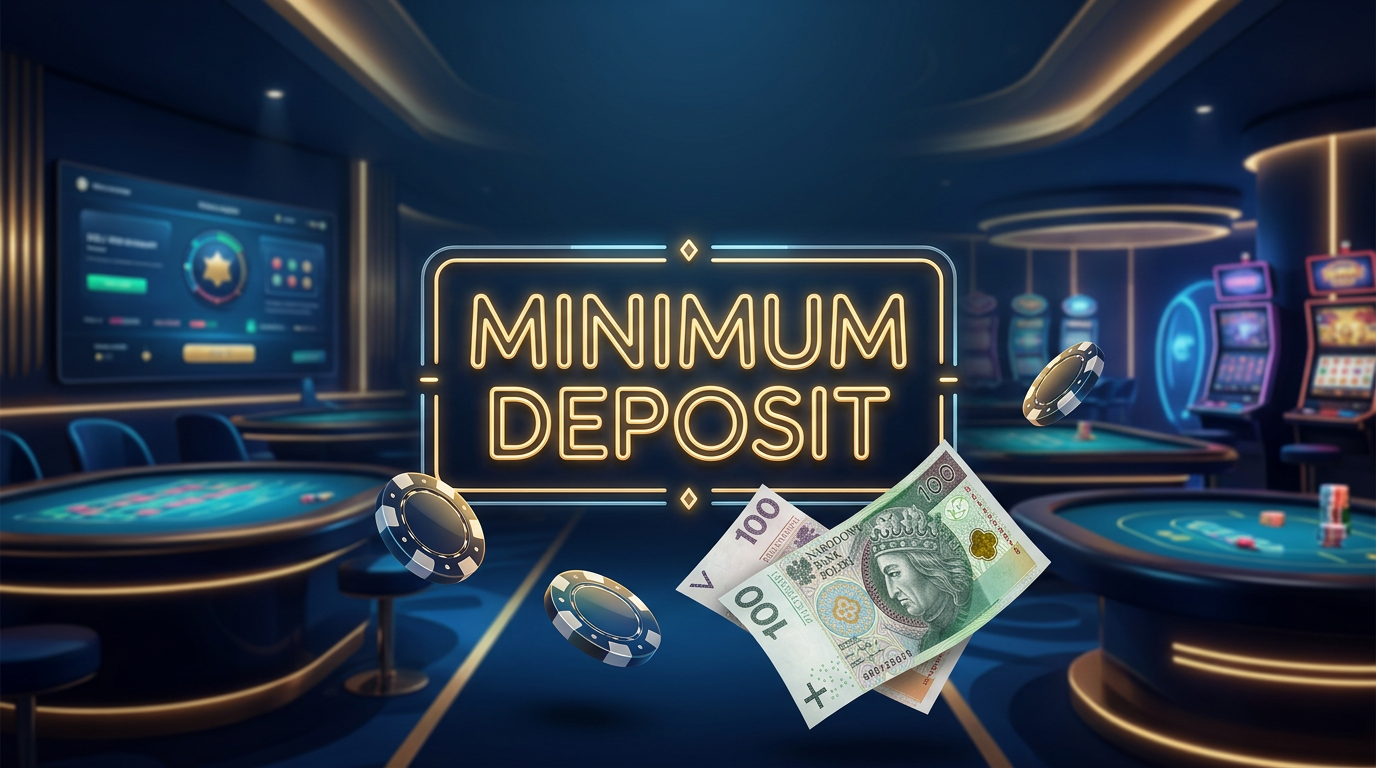 Nowoczesne kasyno online z napisem Minimum Deposit i żetonami
