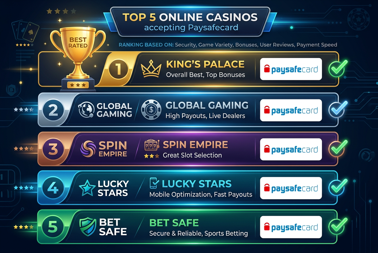 Ranking najlepszych kasyn online akceptujących Paysafecard w Polsce w 2026 roku